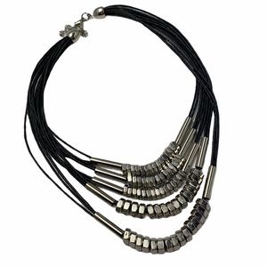 Necklace, Silver Lug Nut/Leather like neck…